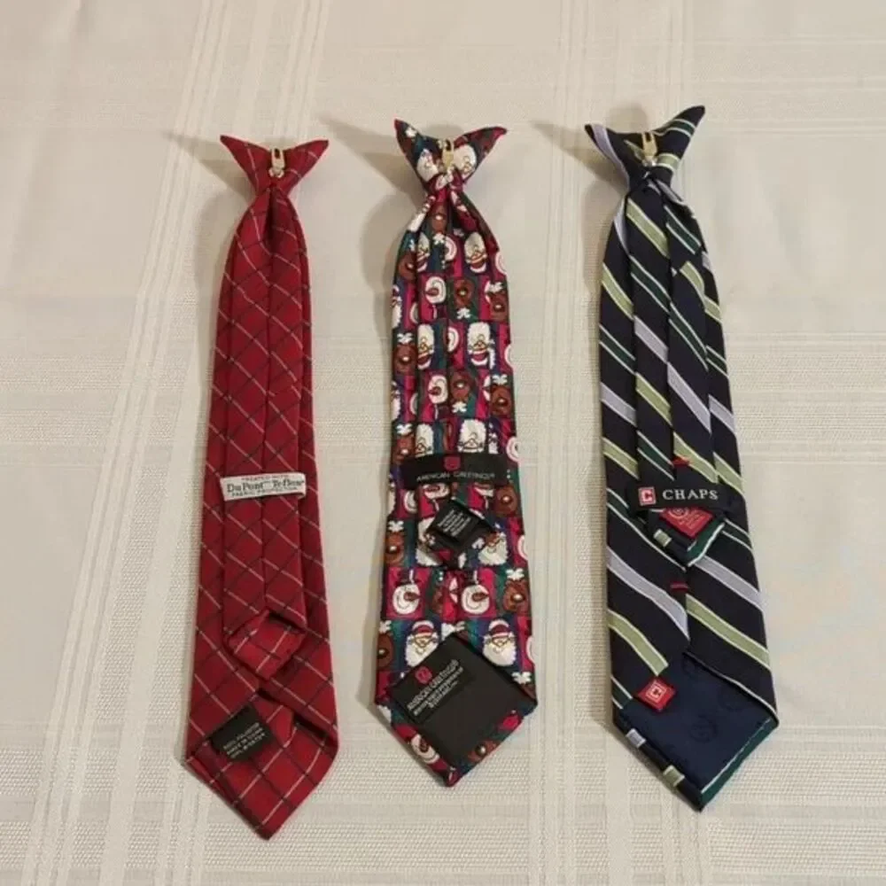 Clip-on Ties (3) Boys 15 Inch Christmas Blue Repp Stripe Red Check